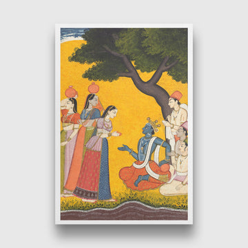 Radha and Krishna in Discussion Painting 2 : 3 Vertical Premium Wall Art Canvas by MeriDeewar