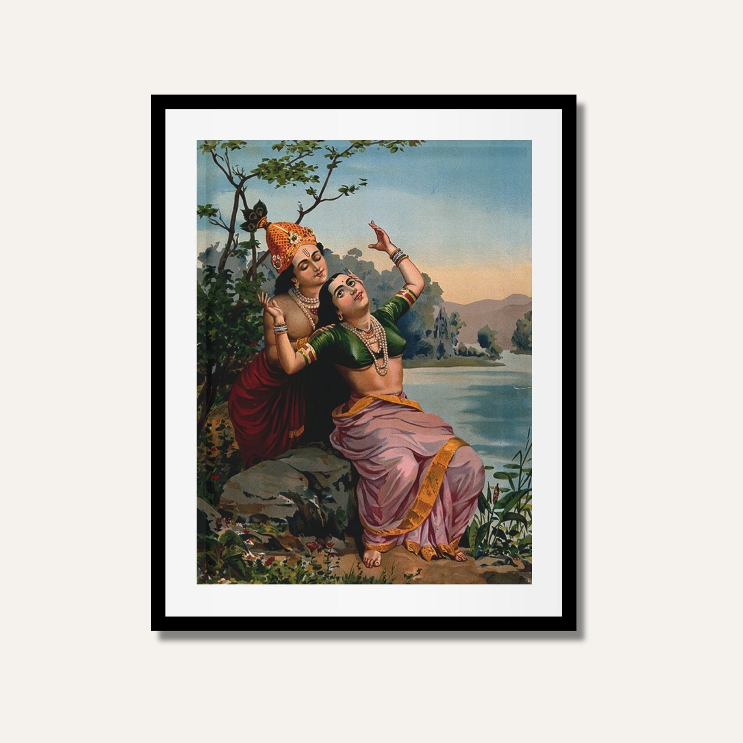 Radha and Madhav Painting | Raja Ravi Varma Krishna Art | MeriDeewar 3 : 4.2 Vertical Premium Wall Art Canvas by MeriDeewar