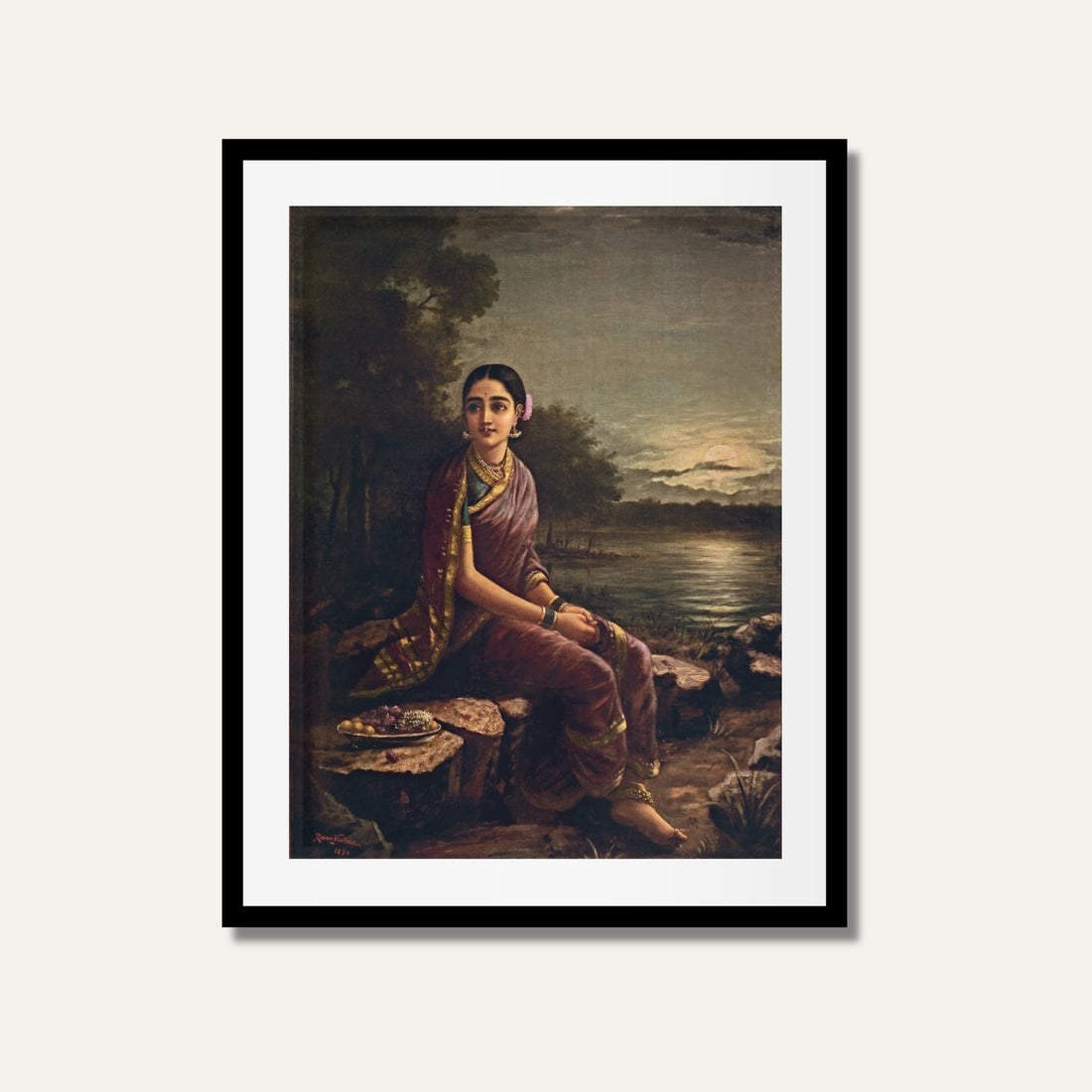 Radha in the Moonlight Painting | Divine Love & Indian Spiritual Art by MeriDeewar 4 X 5.5 Vertical Premium Wall Art Canvas by MeriDeewar