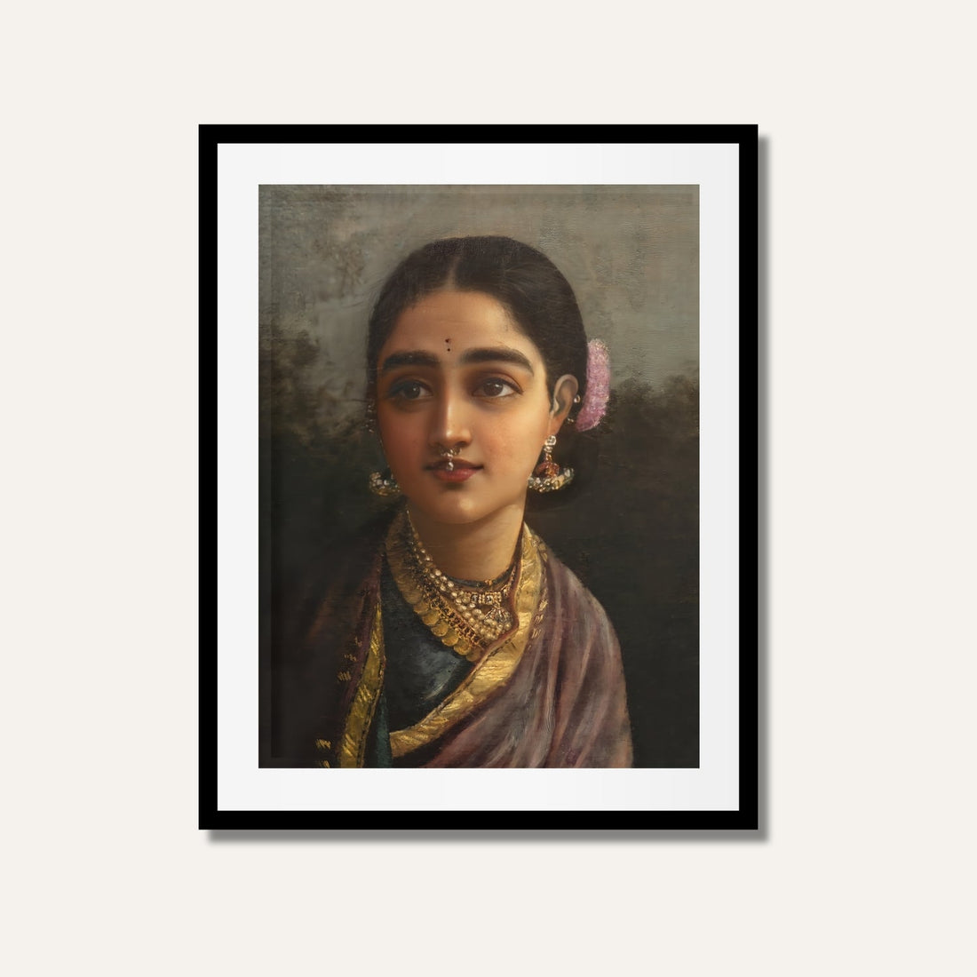 Radha in the Moonlight Painting – Raja Ravi Varma Romantic Indian Mythology Art | MeriDeewar 3 : 4 Vertical Premium Wall Art Canvas by MeriDeewar