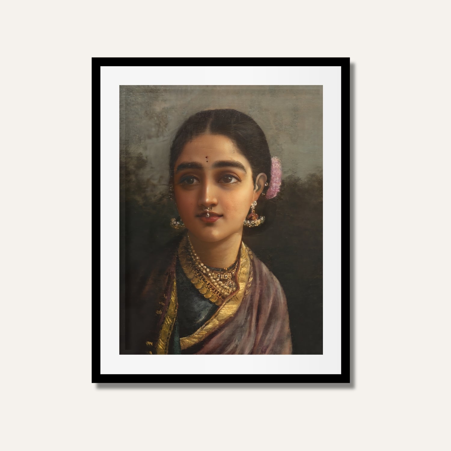 Radha in the Moonlight Painting – Raja Ravi Varma Romantic Indian Mythology Art | MeriDeewar 3 : 4 Vertical Premium Wall Art Canvas by MeriDeewar