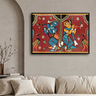 Radha Krishna Painting for Living Room | Jamini Roy Folk Art | Wall Art for Home Decor 3 : 2 Horizontal Premium Wall Art Canvas by MeriDeewar