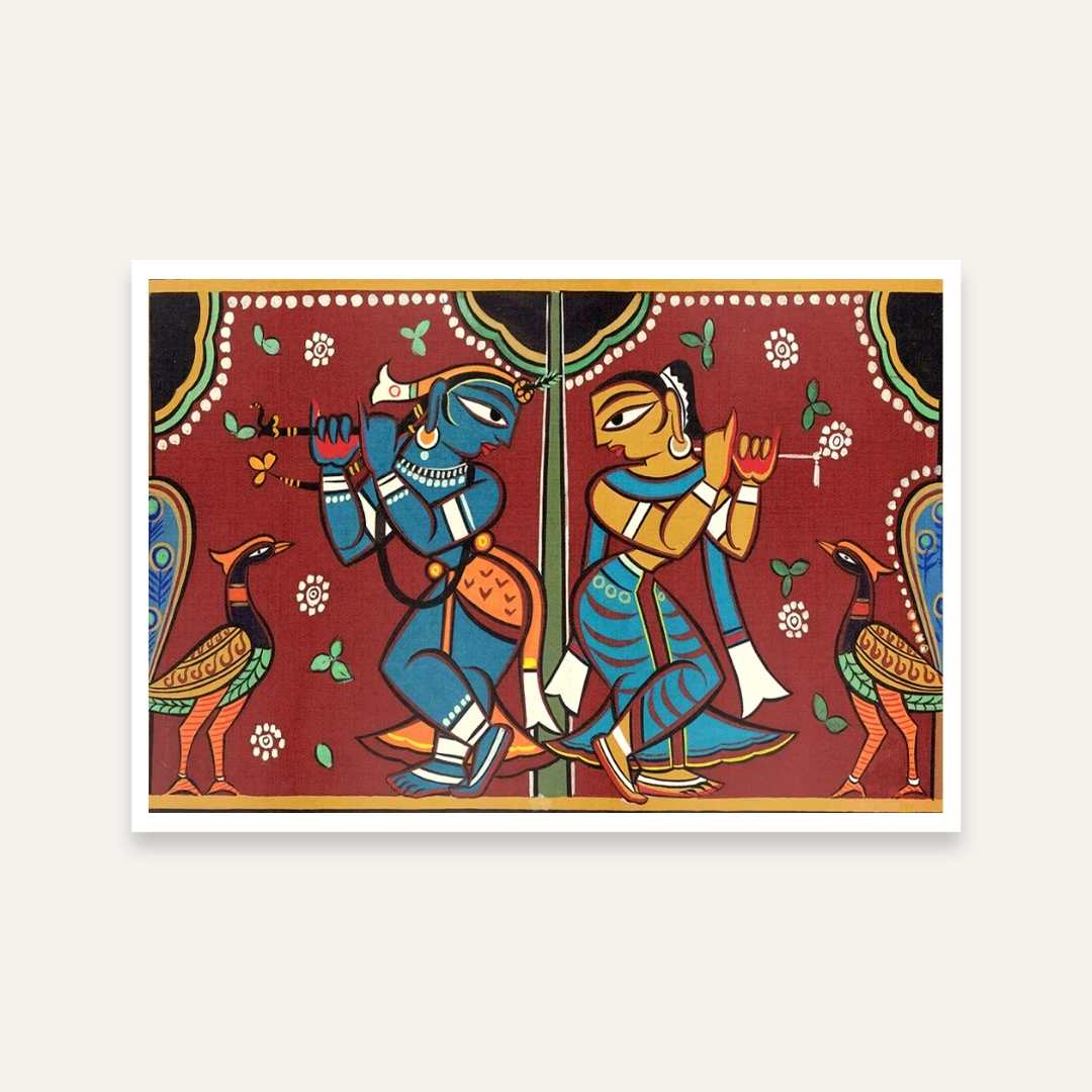 Radha Krishna Painting for Living Room | Jamini Roy Folk Art | Wall Art for Home Decor 3 : 2 Horizontal Premium Wall Art Canvas by MeriDeewar