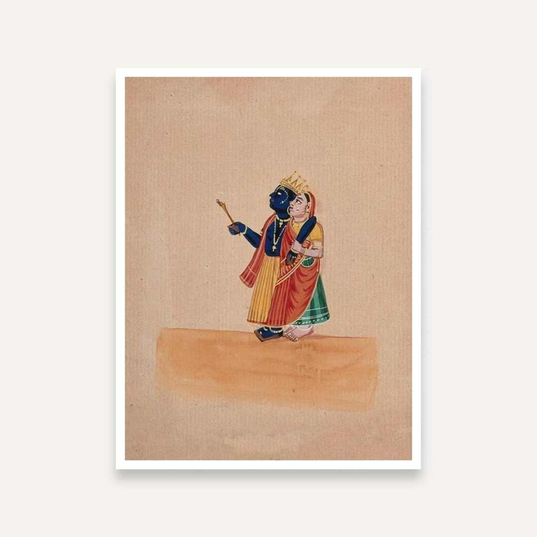 Radha Krishna Painting for Wall | Kalighat Art Style | Spiritual Wall Art for Home 4 :5 Vertical Premium Wall Art Canvas by MeriDeewar