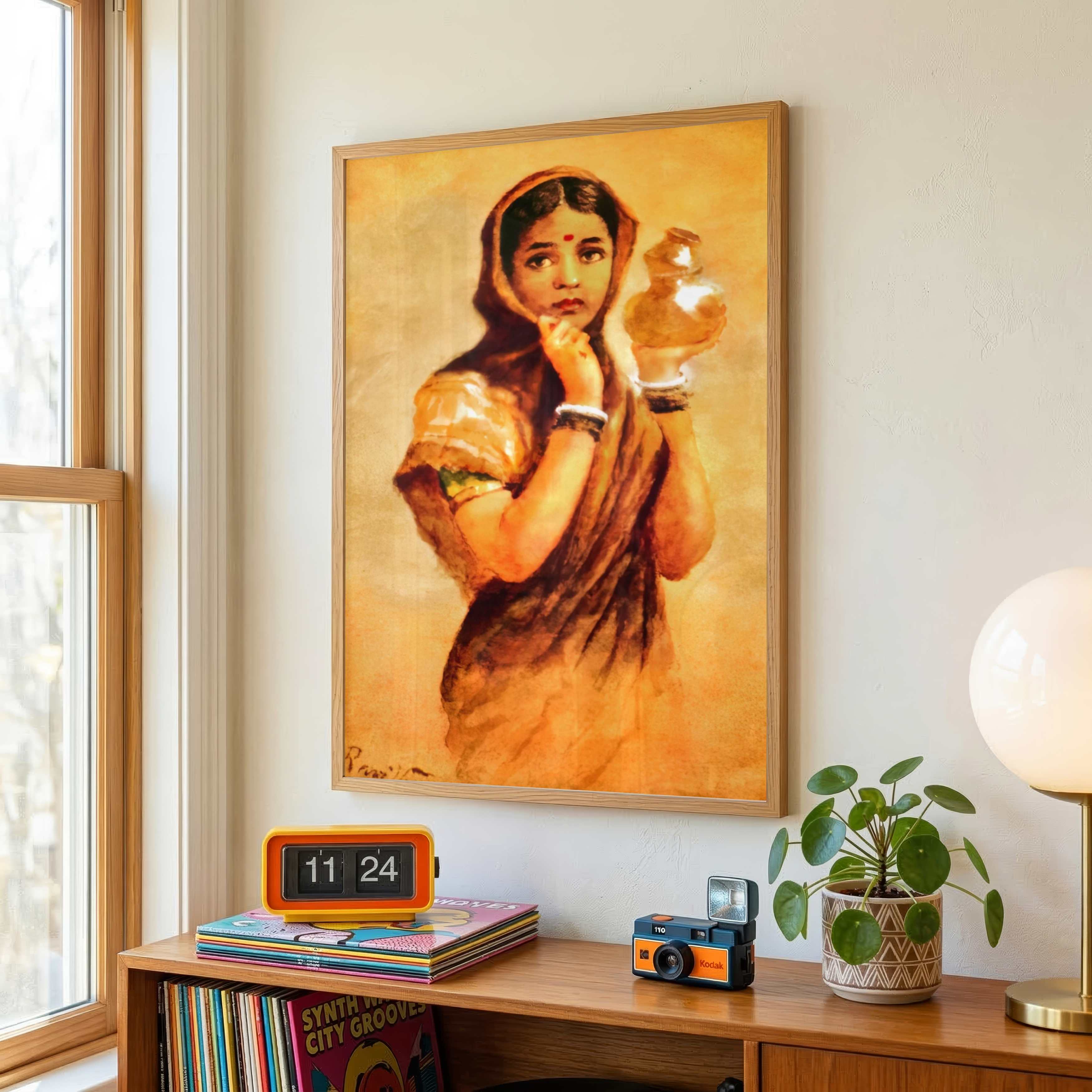 Raja Ravi Varma Milkmaid Painting for Living Room | Indian Classic Wall Art Print 2 : 3 Vertical Premium Wall Art Canvas by MeriDeewar