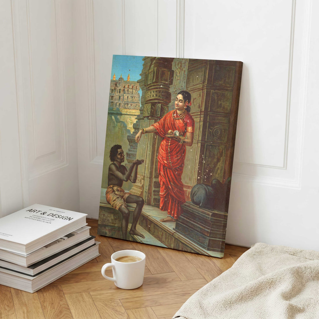 Woman Giving Alms to a Beggar Painting – Compassion and Grace | MeriDeewar 4 X 5.5 Vertical Premium Wall Art Canvas by MeriDeewar