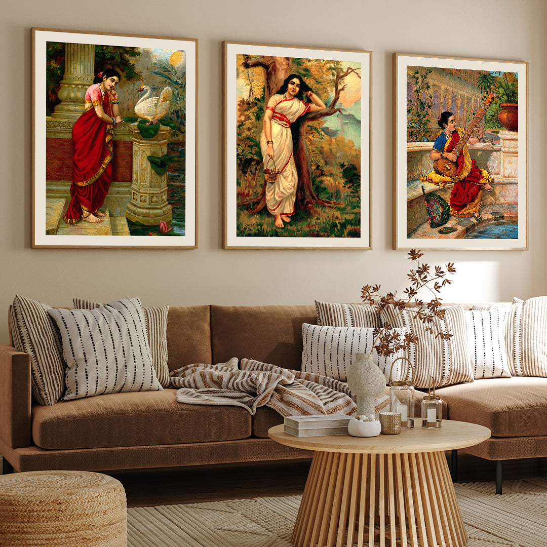 Raja Ravi Varma Set of 3 Walls Premium Wall Art Canvas by MeriDeewar