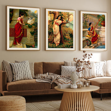 Raja Ravi Varma Set of 3 Walls Premium Wall Art Canvas by MeriDeewar