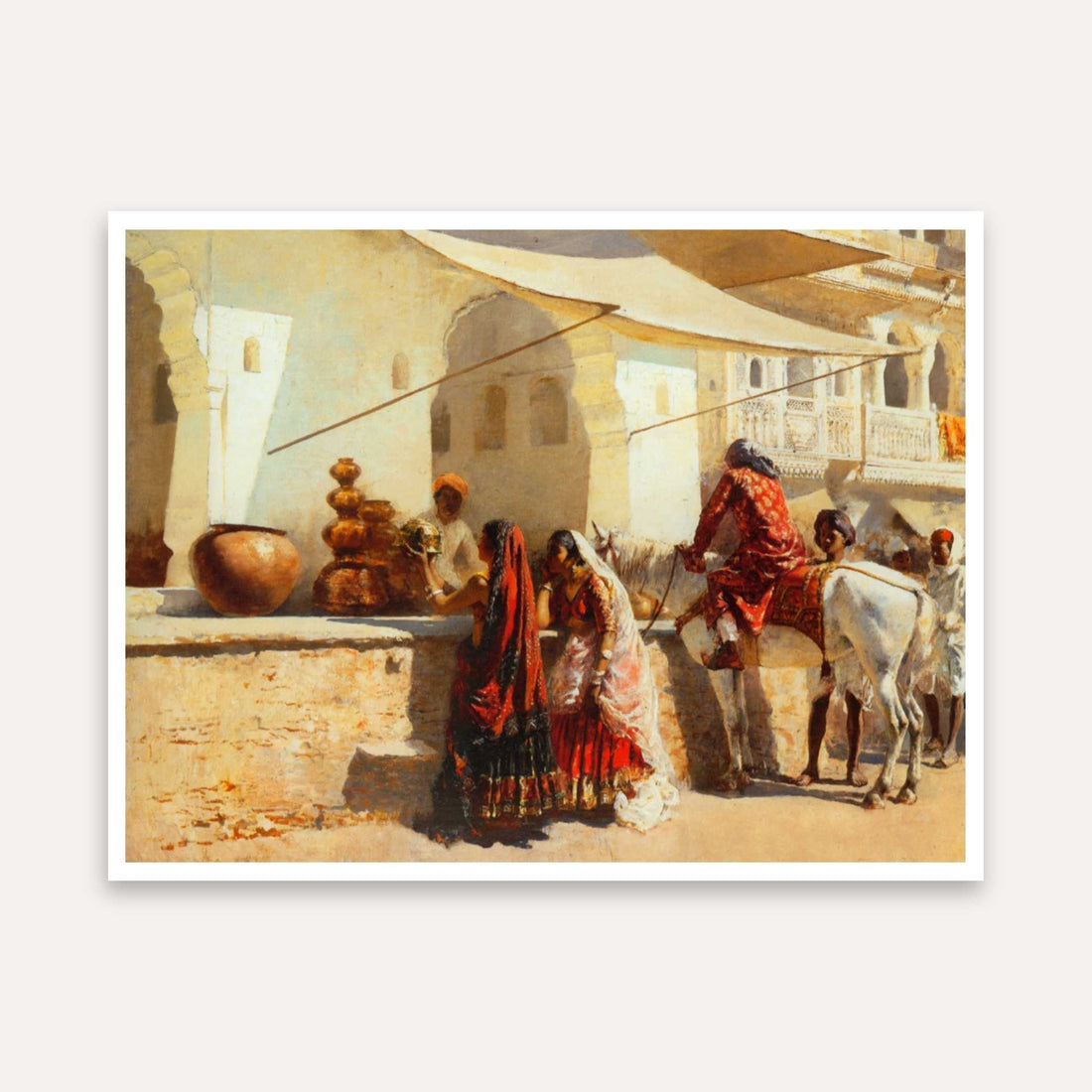 Rajasthani Street Market Painting for Living Room | Vintage Indian Heritage Wall Art Print 4 : 3 Horizontal Premium Wall Art Canvas by MeriDeewar