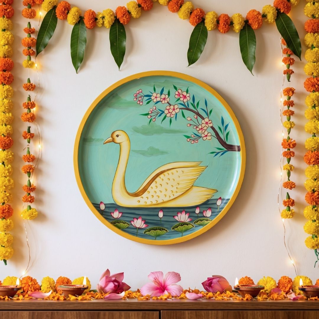 Rajhamsa | Hand-Painted Sacred Swan & Lotus Wall Art Curate Premium Wall Art Canvas by MeriDeewar