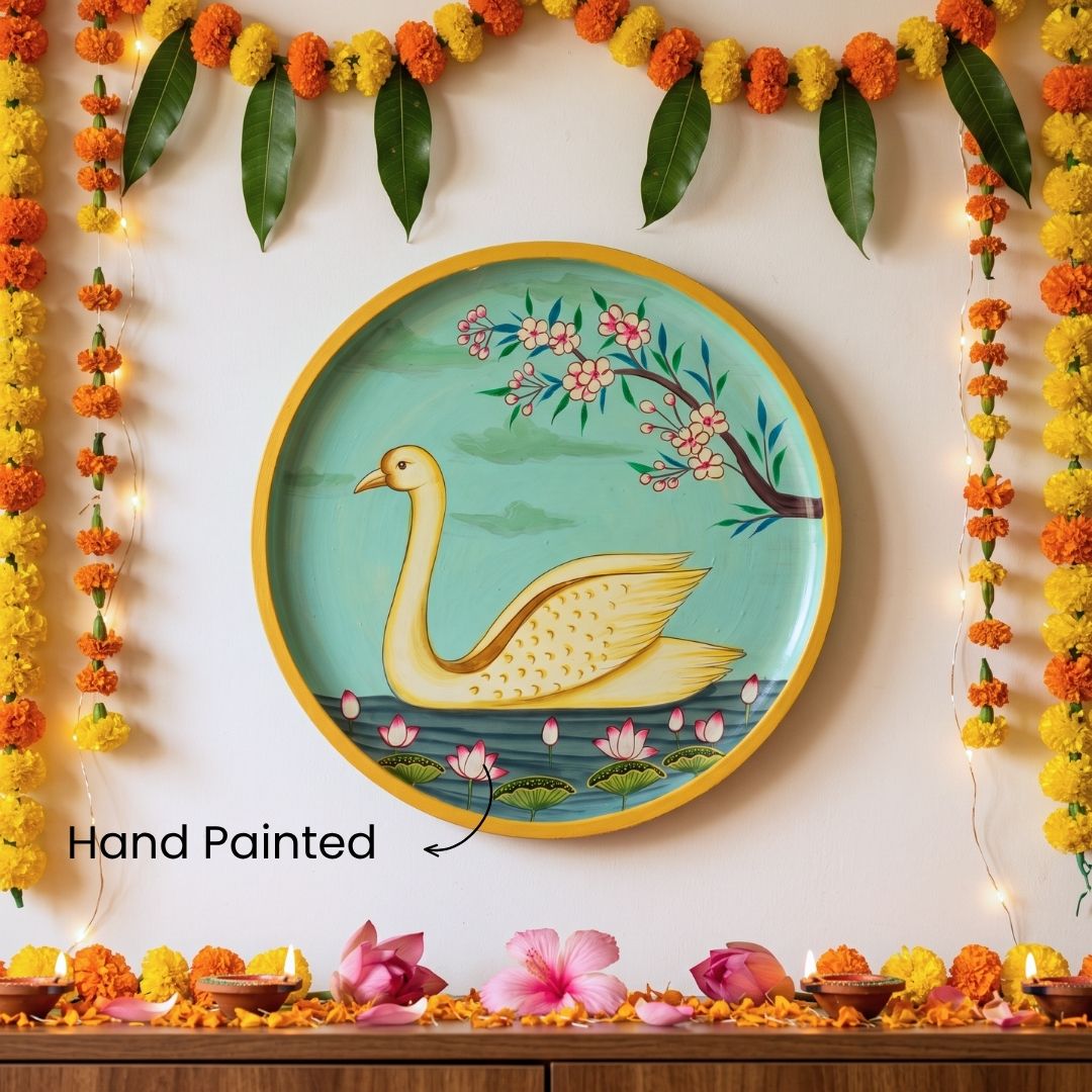 Rajhamsa | Hand-Painted Sacred Swan & Lotus Wall Art Curate Premium Wall Art Canvas by MeriDeewar