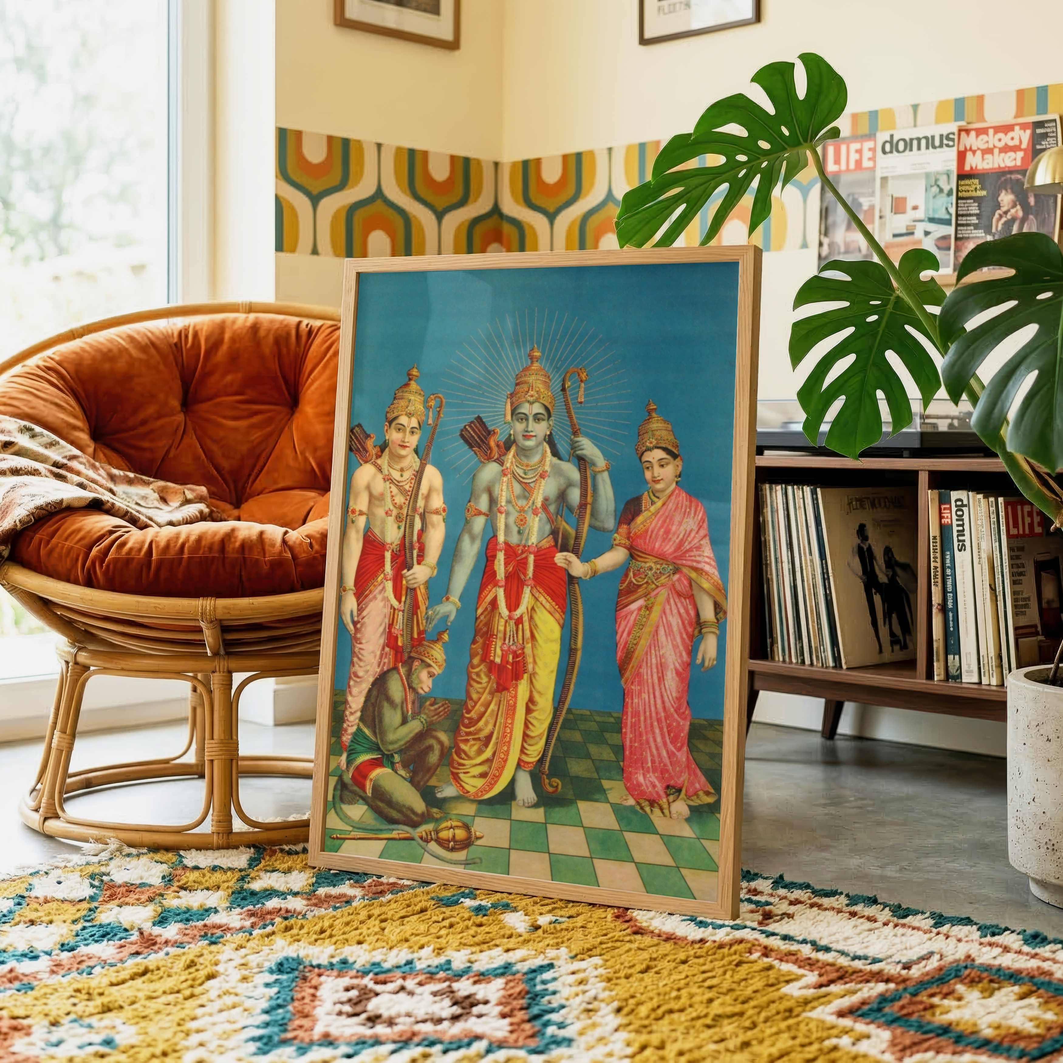 Ram Darbar Painting for Pooja Room & Living Room | Raja Ravi Varma Spiritual Wall Art 3 : 4 Vertical Premium Wall Art Canvas by MeriDeewar
