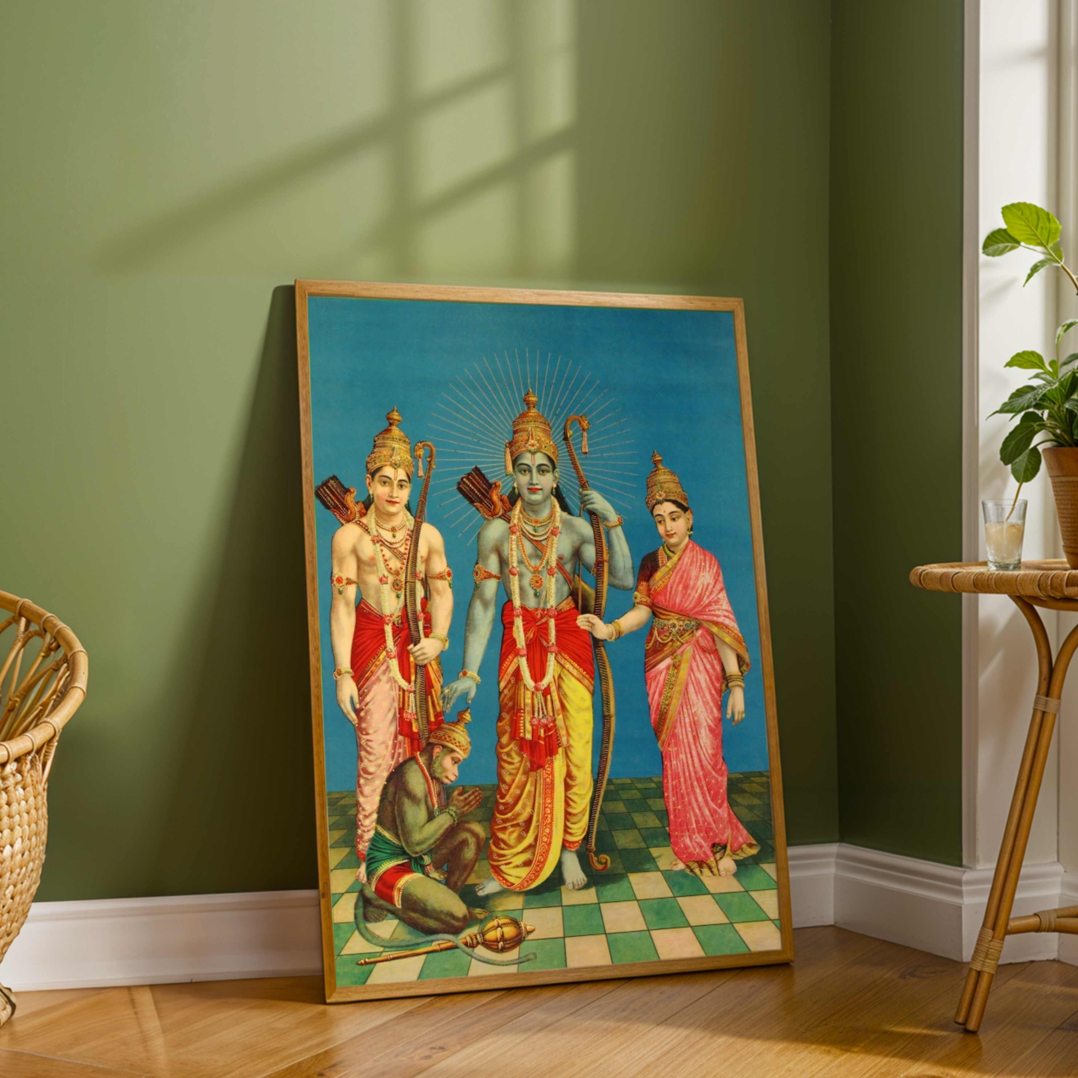 Ram Darbar Painting for Pooja Room & Living Room | Raja Ravi Varma Spiritual Wall Art 3 : 4 Vertical Premium Wall Art Canvas by MeriDeewar