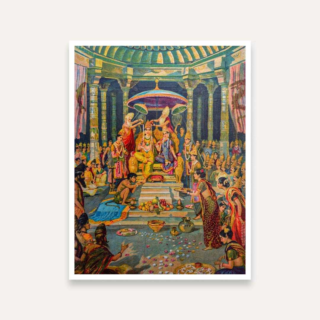 Ram Rajyabhishek Painting for Living Room | Spiritual Wall Art by S L Haldankar 3 : 4 Vertical Premium Wall Art Canvas by MeriDeewar