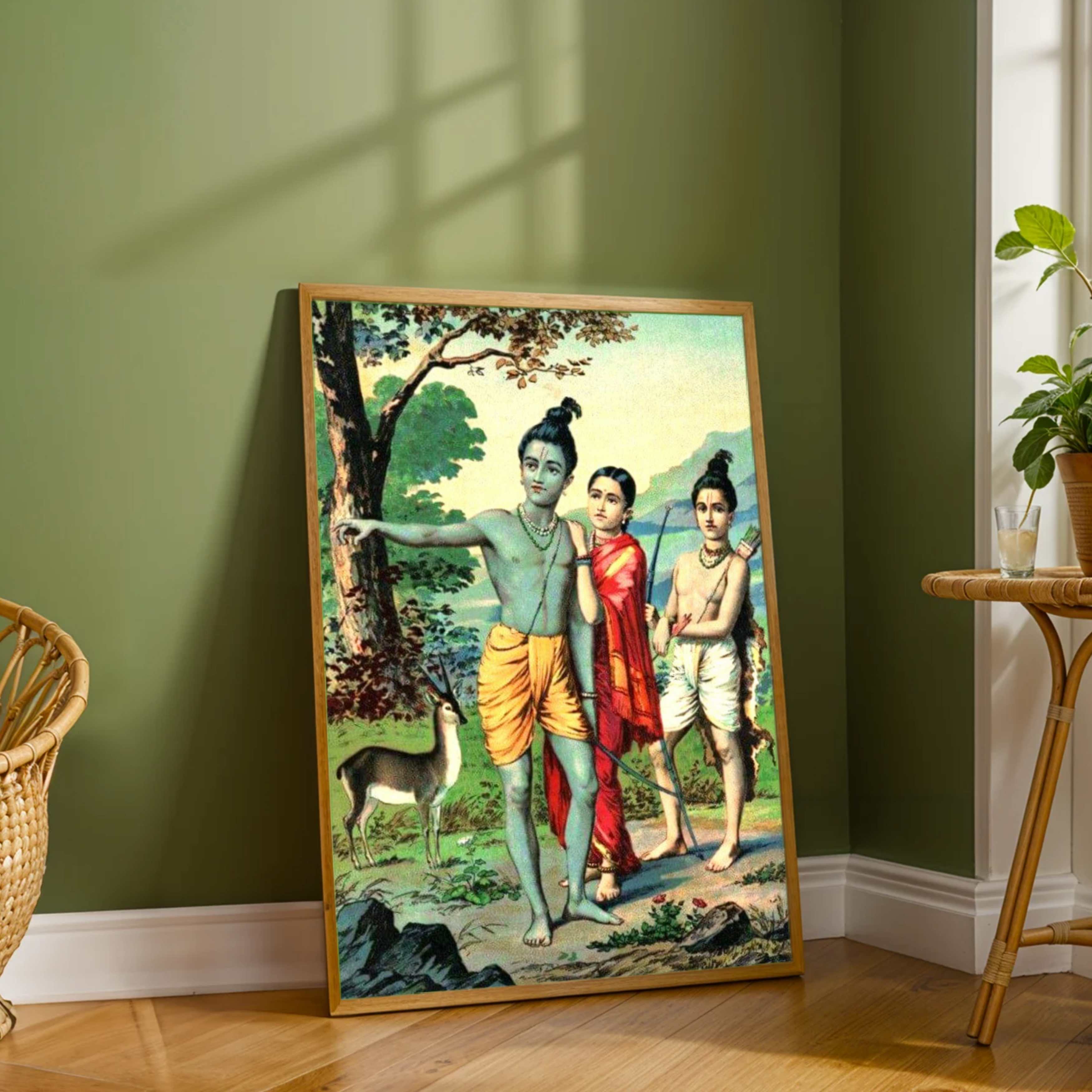 Ram Sita Lakshman Vanvas Painting for Living Room – Raja Ravi Varma Spiritual Wall Art | MeriDeewar 2 : 3 Vertical Premium Wall Art Canvas by MeriDeewar