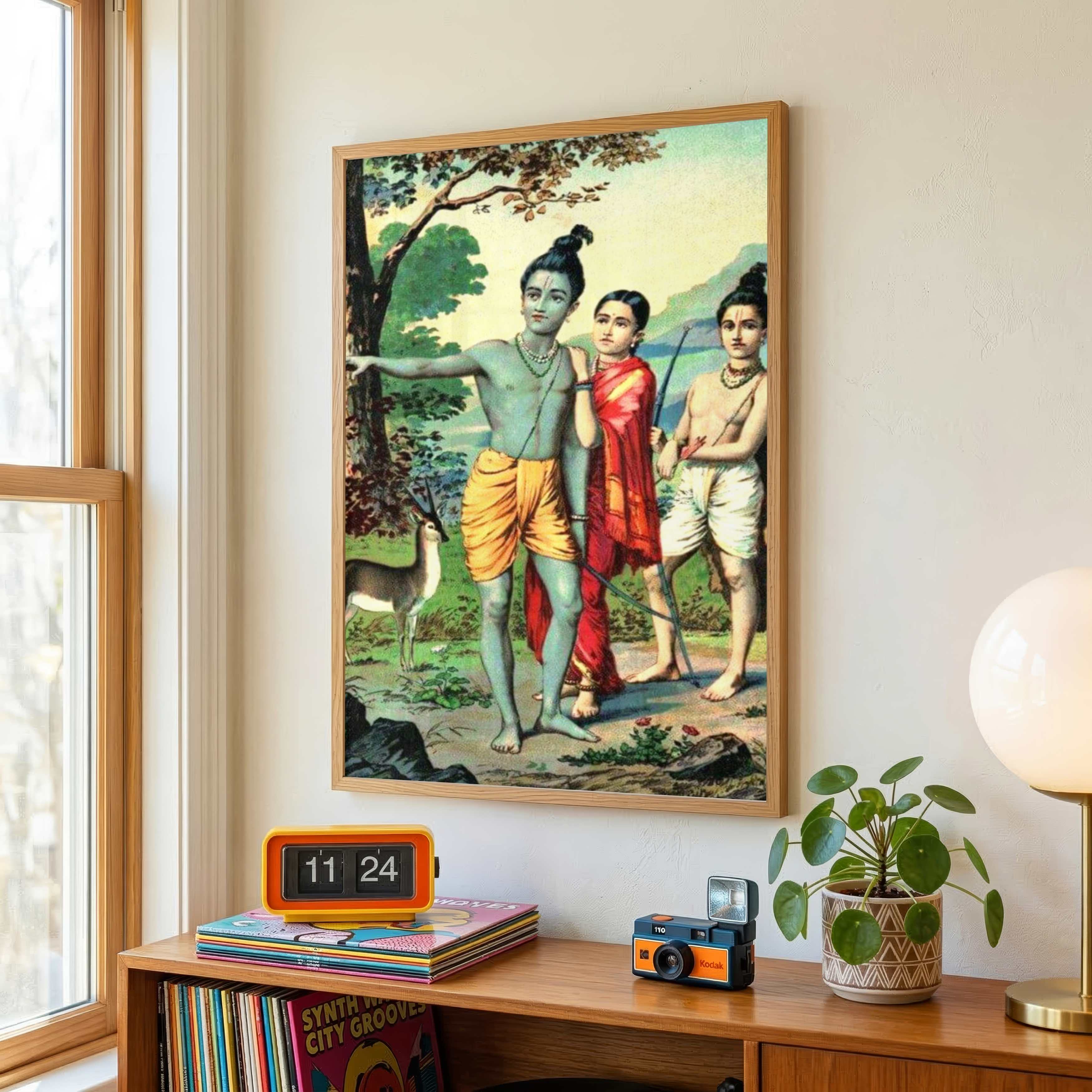 Ram Sita Lakshman Vanvas Painting for Living Room – Raja Ravi Varma Spiritual Wall Art | MeriDeewar 2 : 3 Vertical Premium Wall Art Canvas by MeriDeewar