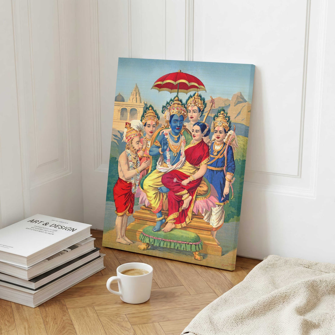 Ram Laxman Sita Hanuman Painting | Raghupati Ram Art | MeriDeewar 4 X 5.5 Vertical Premium Wall Art Canvas by MeriDeewar