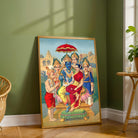 Ram Sita Laxman Hanuman Painting for Pooja Room | Raja Ravi Varma Wall Art | MeriDeewar 3 : 4 Vertical Premium Wall Art Canvas by MeriDeewar