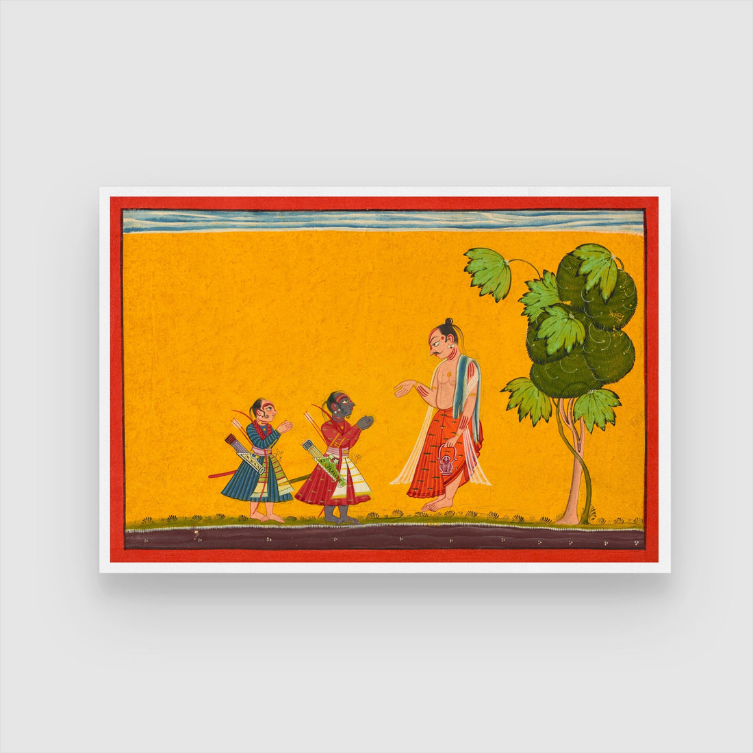 Rama And Lakshman With The Sage Vishvamitra From A Ramayana Painting 2 : 3 Horizontal Premium Wall Art Canvas by MeriDeewar