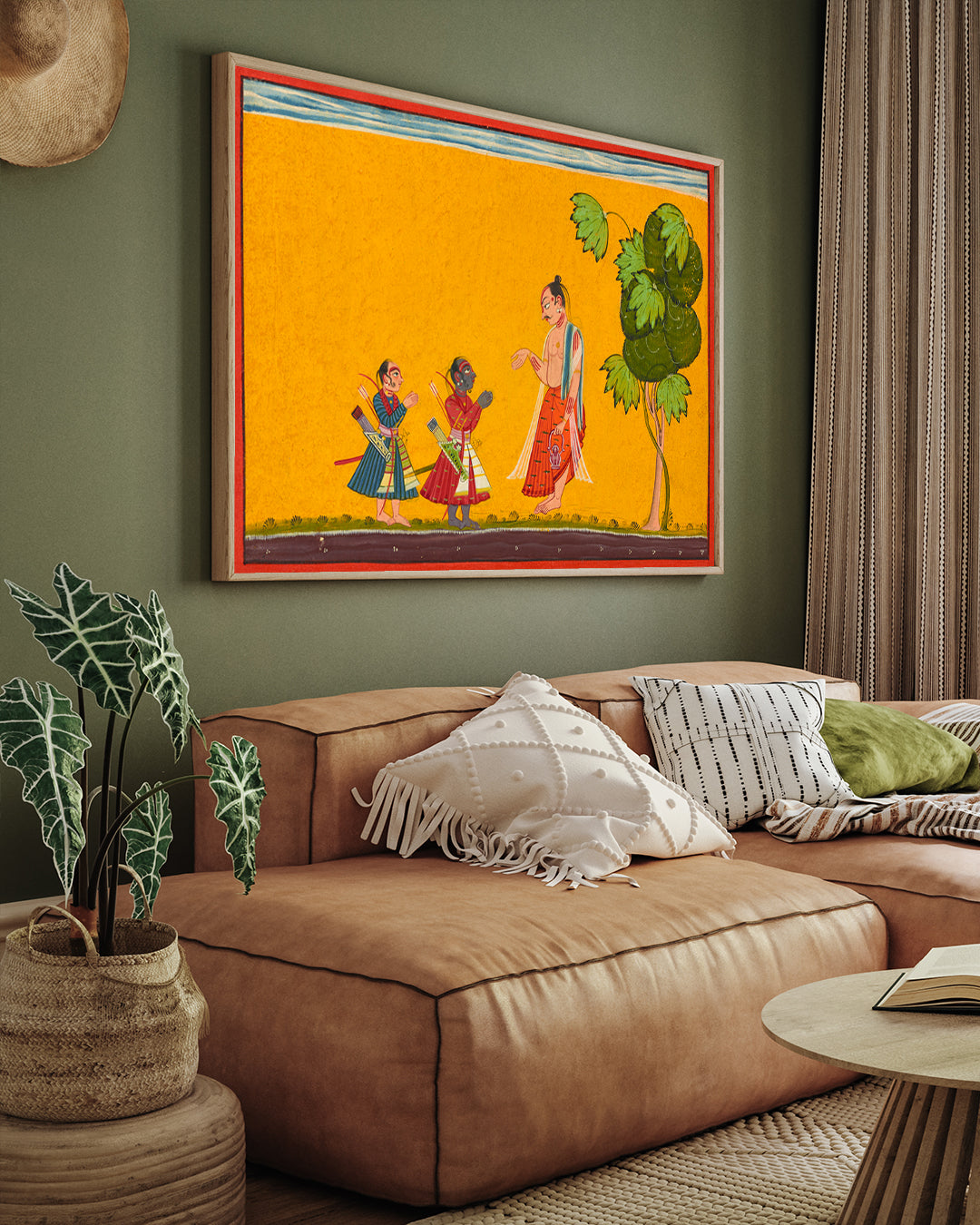 Rama And Lakshman With The Sage Vishvamitra From A Ramayana Painting 2 : 3 Horizontal Premium Wall Art Canvas by MeriDeewar