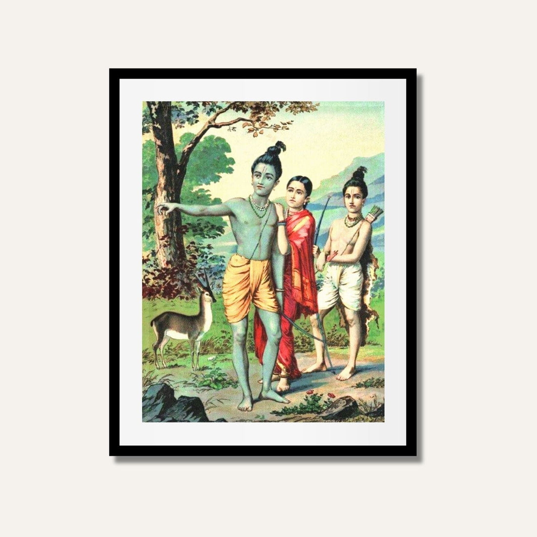 Rama in the Forest with Sita and Lakshman Painting – Raja Ravi Varma Indian Mythology Art | MeriDeewar 2 : 3 Vertical Premium Wall Art Canvas by MeriDeewar