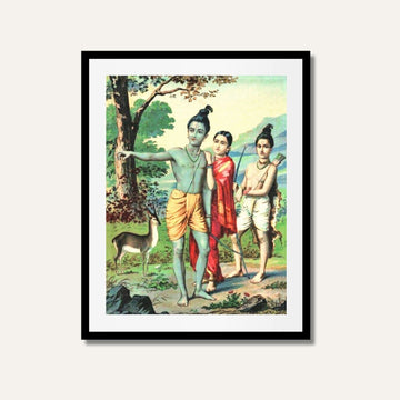 Rama in the Forest with Sita and Lakshman Painting – Raja Ravi Varma Indian Mythology Art | MeriDeewar 2 : 3 Vertical Premium Wall Art Canvas by MeriDeewar