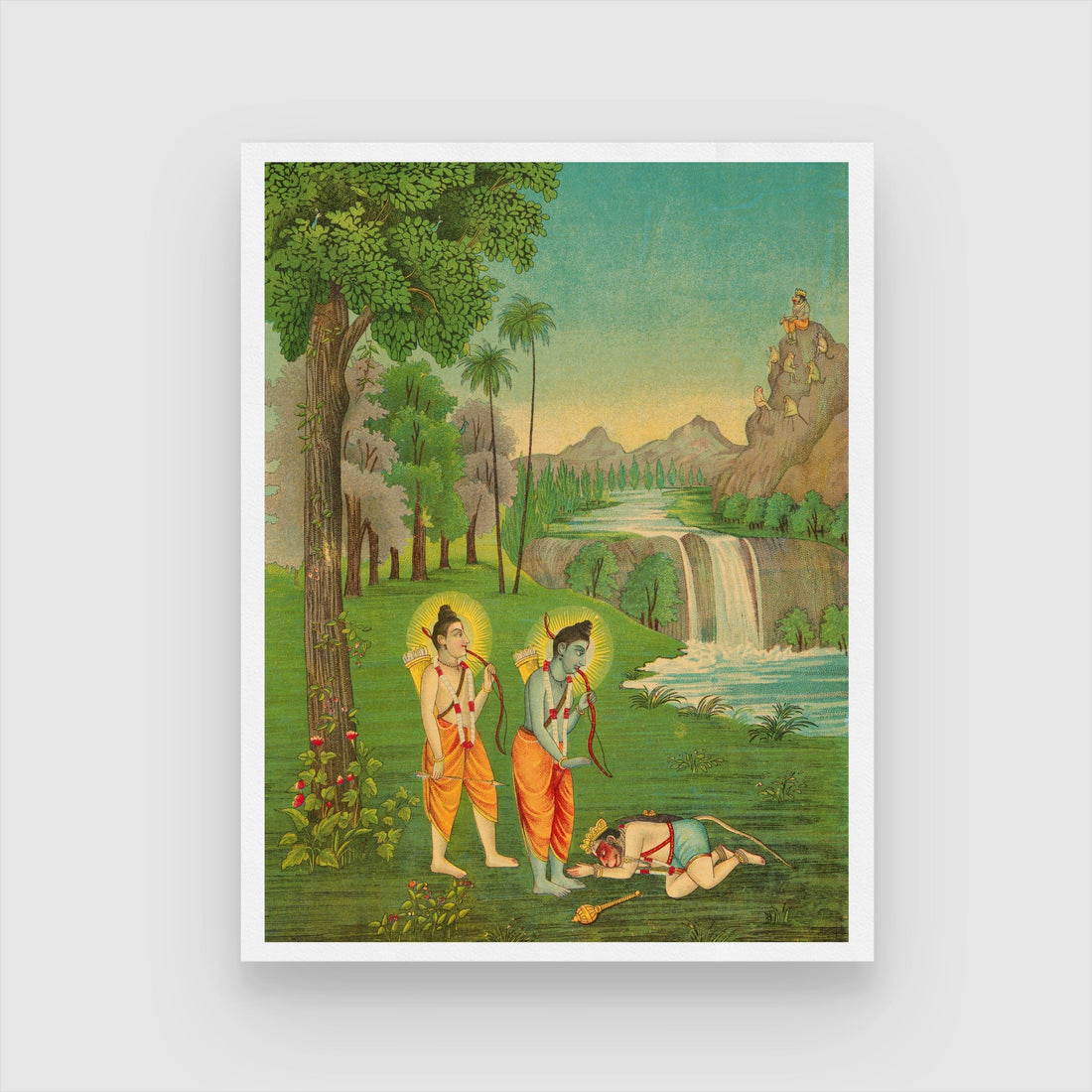 Rama Lakshmana And Hanuman Painting 3 : 4 Vertical New Premium Wall Art Canvas by MeriDeewar