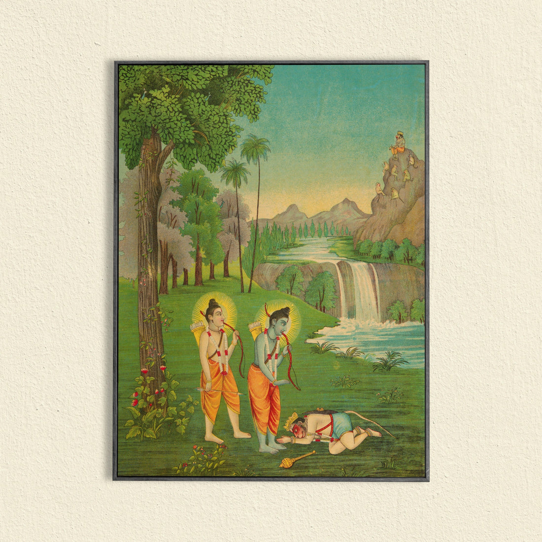 Rama Lakshmana And Hanuman Painting 3 : 4 Vertical New Premium Wall Art Canvas by MeriDeewar