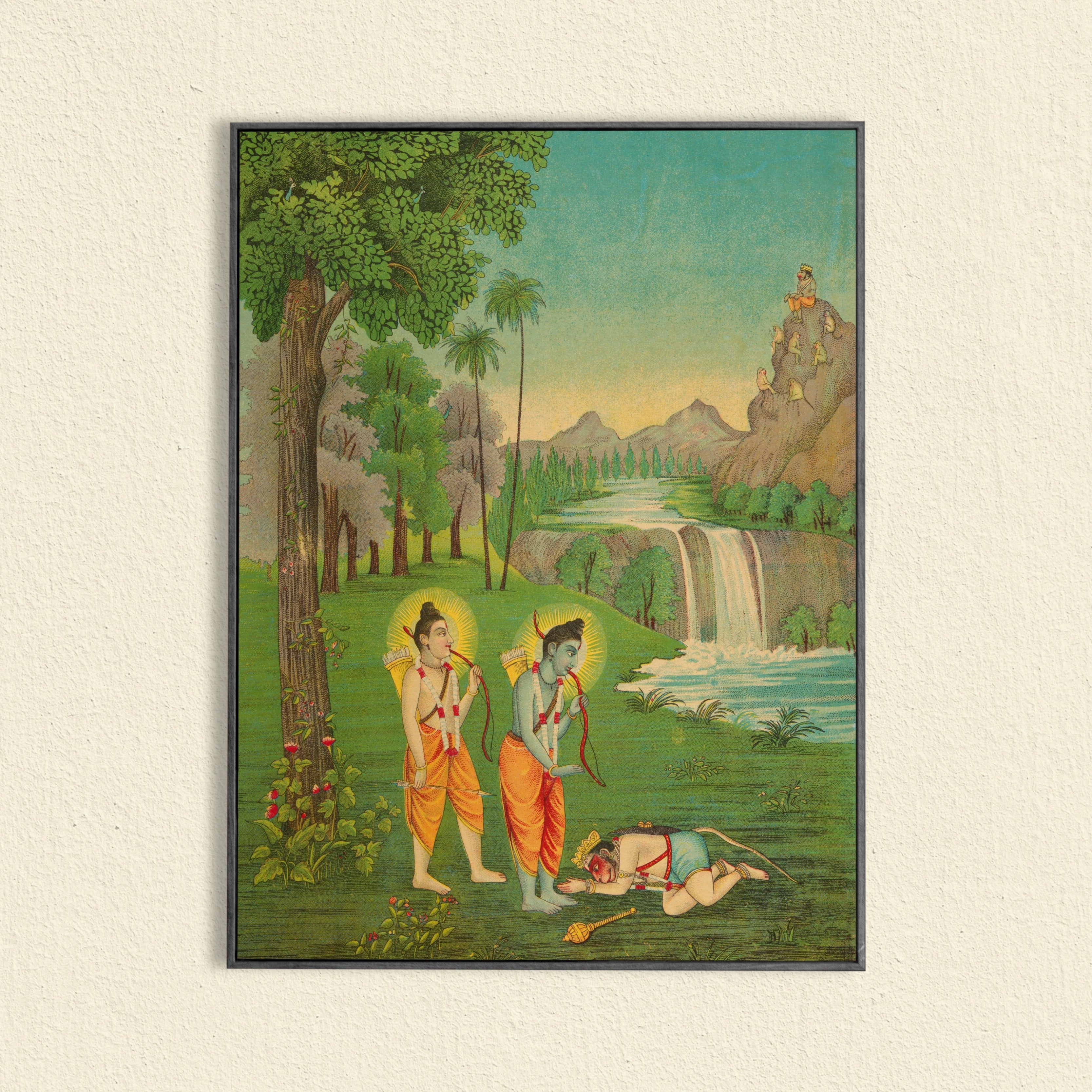 Rama Lakshmana And Hanuman Painting 3 : 4 Vertical New Premium Wall Art Canvas by MeriDeewar
