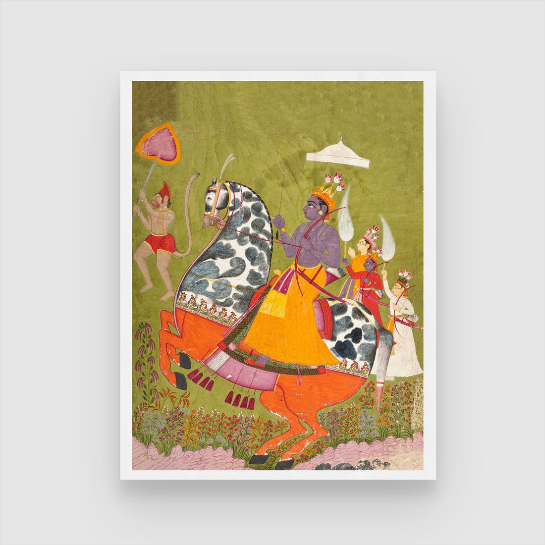 Rama on Horseback Painting 3 : 4 Vertical New Premium Wall Art Canvas by MeriDeewar