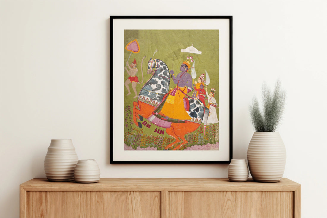 Rama on Horseback Painting 3 : 4 Vertical New Premium Wall Art Canvas by MeriDeewar