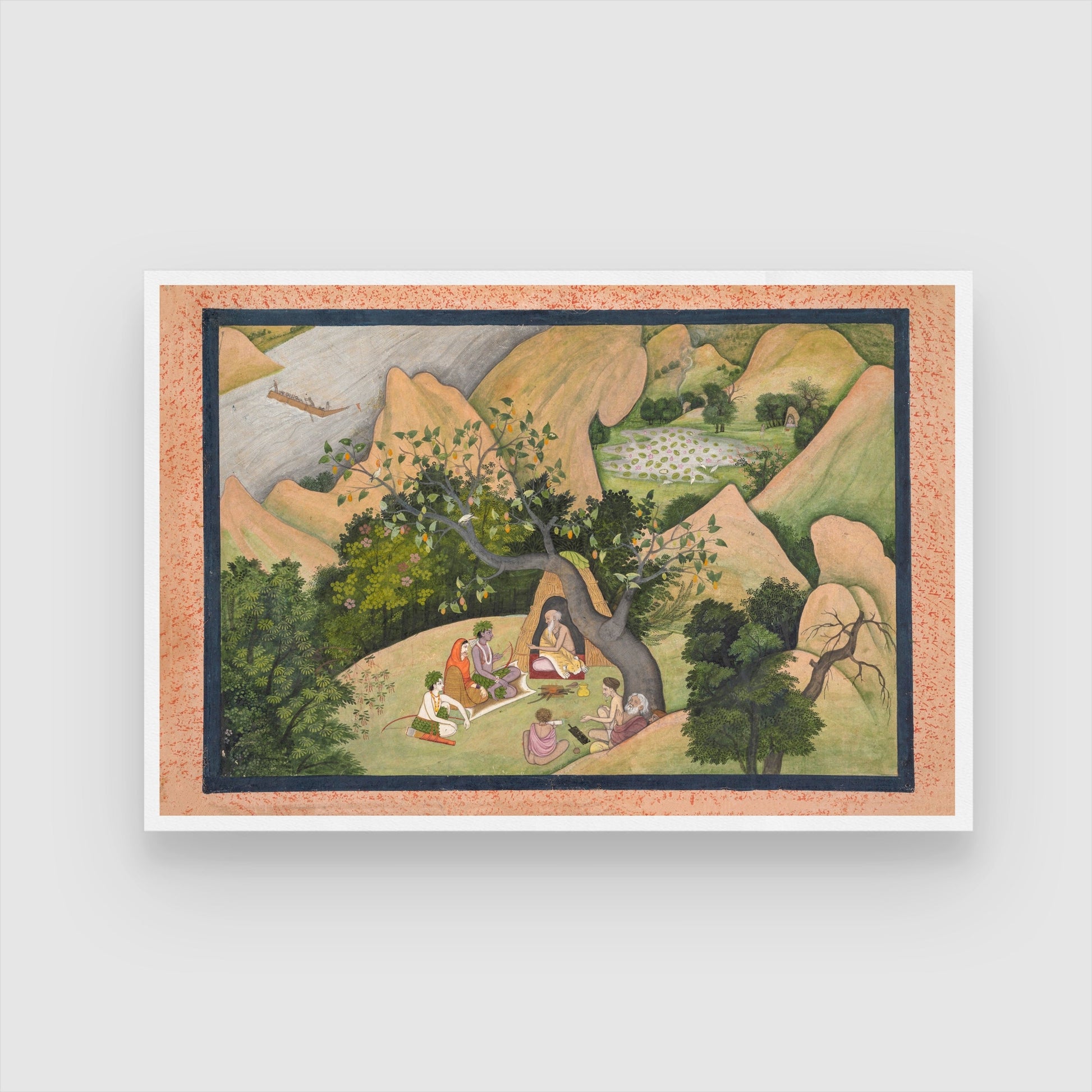 Rama Sita And Lakshmana At The Hermitage Of Bharadvaja Painting 2 : 3 Horizontal Premium Wall Art Canvas by MeriDeewar