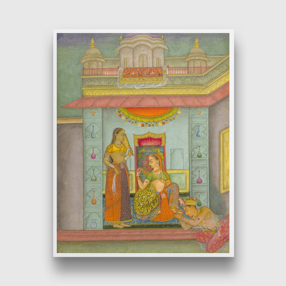 Ramakali Ragini, a princess with two servants 3 : 4 Vertical New Premium Wall Art Canvas by MeriDeewar