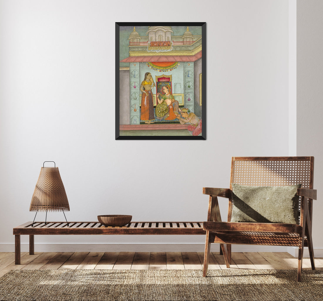 Ramakali Ragini, a princess with two servants 3 : 4 Vertical New Premium Wall Art Canvas by MeriDeewar