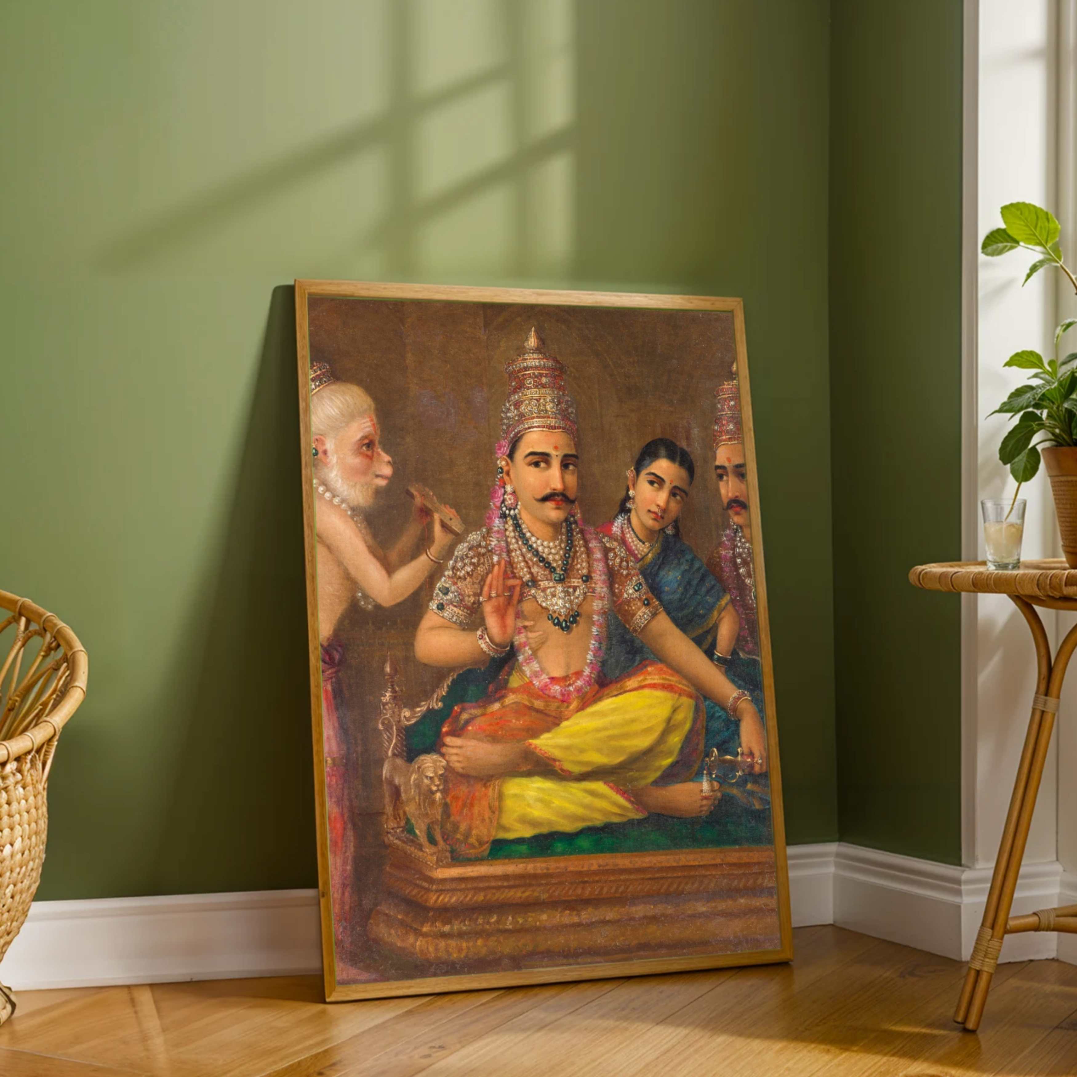 Ramayan Painting for Living Room – Hanuman Discourse by Raja Ravi Varma | Wall Art 3 : 4 Vertical Premium Wall Art Canvas by MeriDeewar