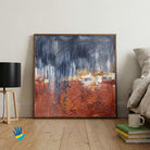 Red Earth Blue Rain | Monsoon Abstract Wall Art 1 : 1 Square Premium Wall Art Canvas by MeriDeewar