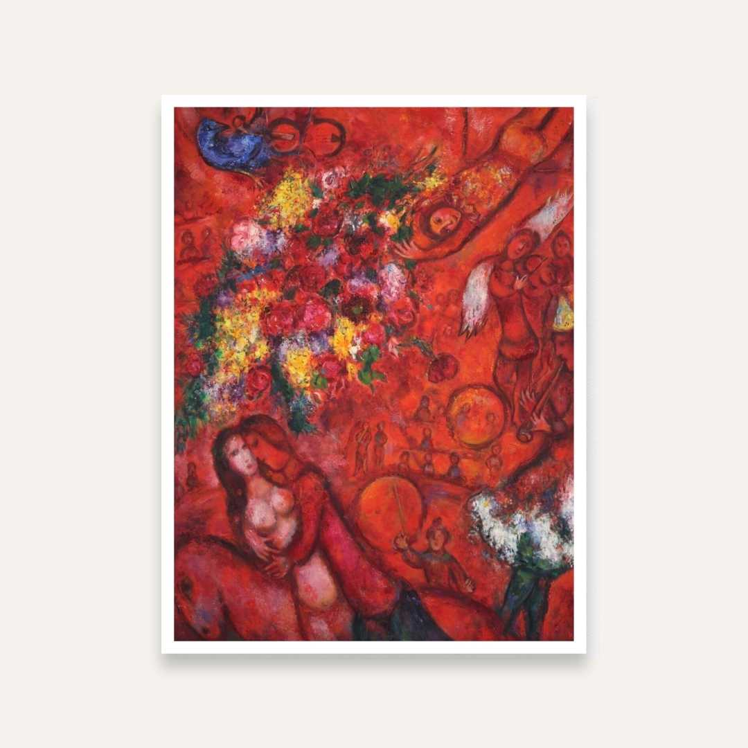 Red Floral Love Painting for Living Room | Marc Chagall Wall Art | Giclée Fine Art Print 3 : 4 Vertical Premium Wall Art Canvas by MeriDeewar