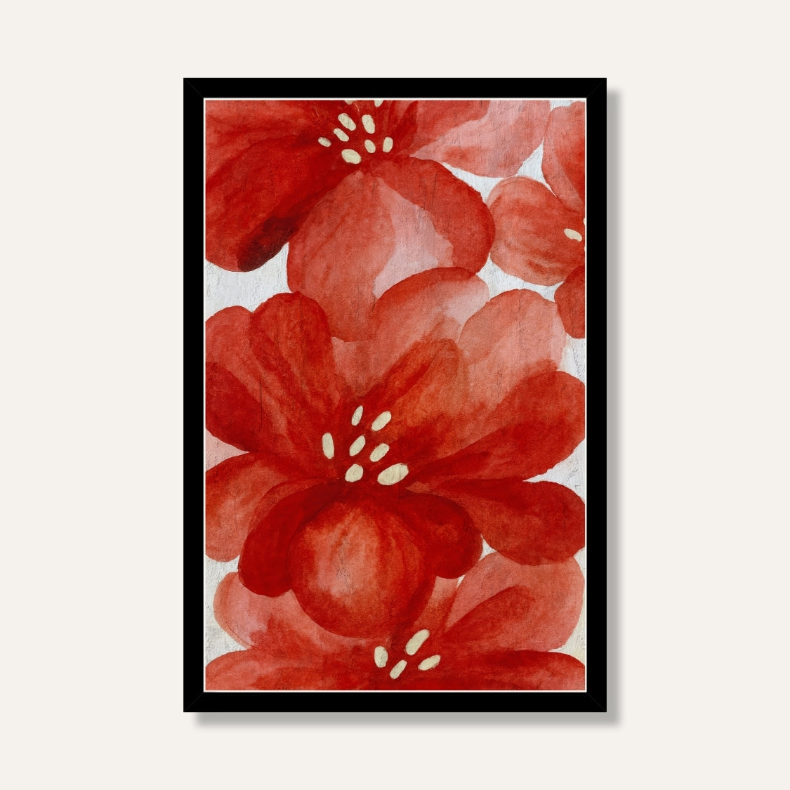 Red Floral Painting for Living Room | Bold Watercolor Flowers Wall Art | Giclée Print 2 : 3 Vertical Premium Wall Art Canvas by MeriDeewar