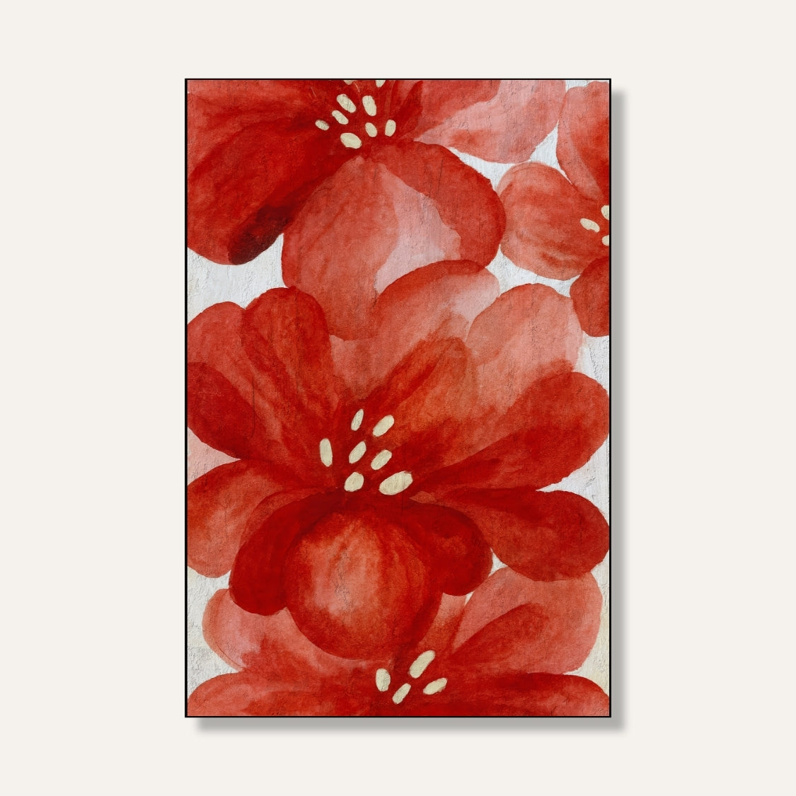 Red Floral Painting for Living Room | Bold Watercolor Flowers Wall Art | Giclée Print 2 : 3 Vertical Premium Wall Art Canvas by MeriDeewar
