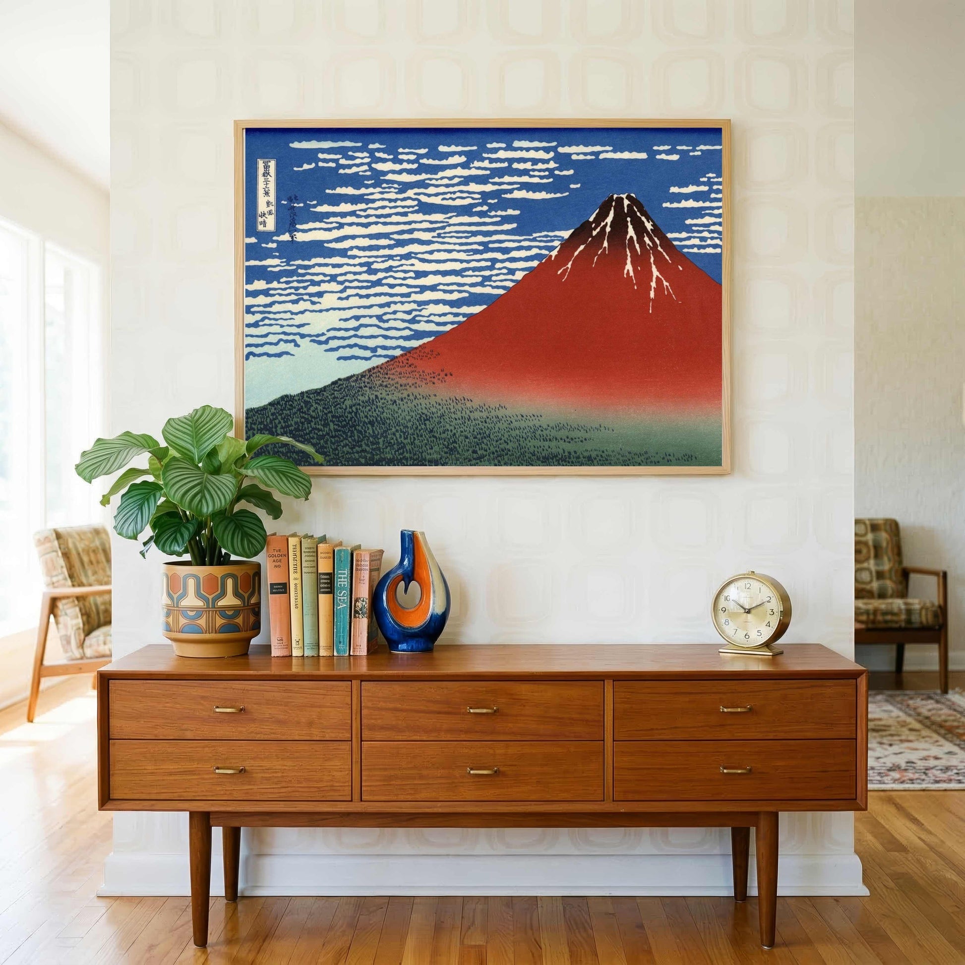 Red Fuji Mountain Painting for Living Room | Hokusai Japanese Wall Art | Giclée Print 3 : 2 Horizontal Premium Wall Art Canvas by MeriDeewar