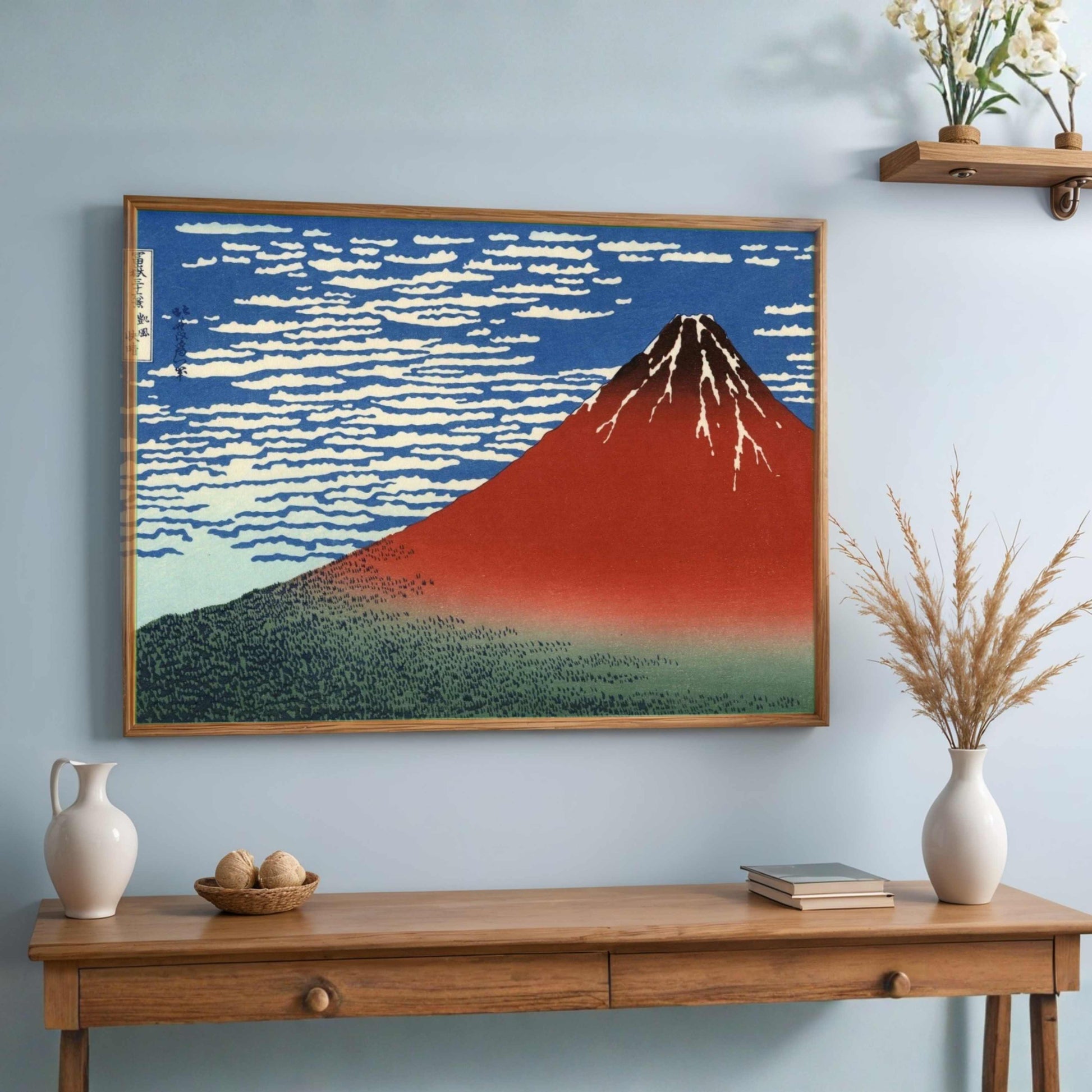 Red Fuji Mountain Painting for Living Room | Hokusai Japanese Wall Art | Giclée Print 3 : 2 Horizontal Premium Wall Art Canvas by MeriDeewar