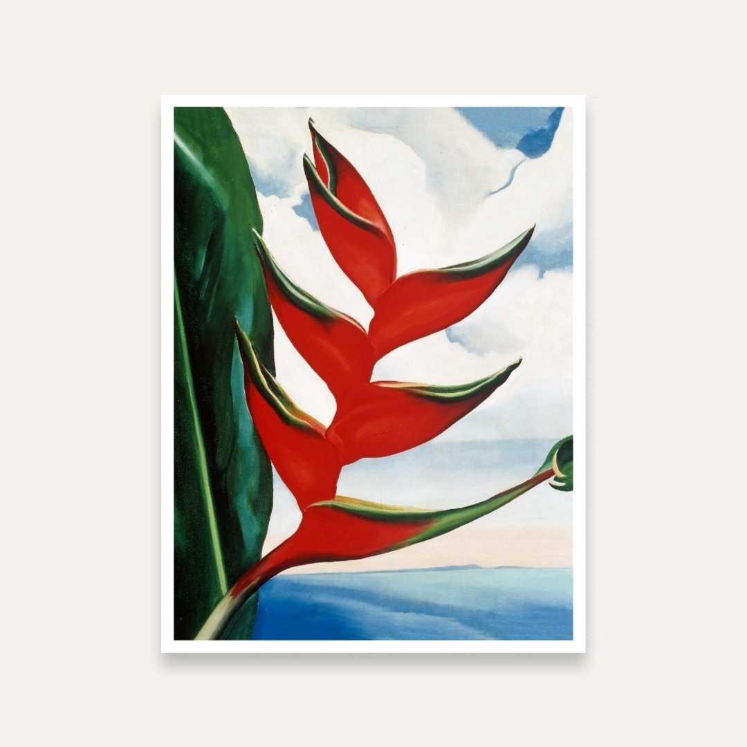 Red Heliconia Flower Painting for Living Room | Tropical Floral Wall Art | Giclée Print 3 : 4 Vertical Premium Wall Art Canvas by MeriDeewar