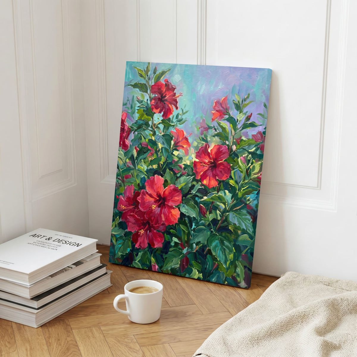"Red Hibiscus in Bloom" Giclée Print | Indian Wall Art Print 3 : 4 Vertical Premium Wall Art Canvas by MeriDeewar