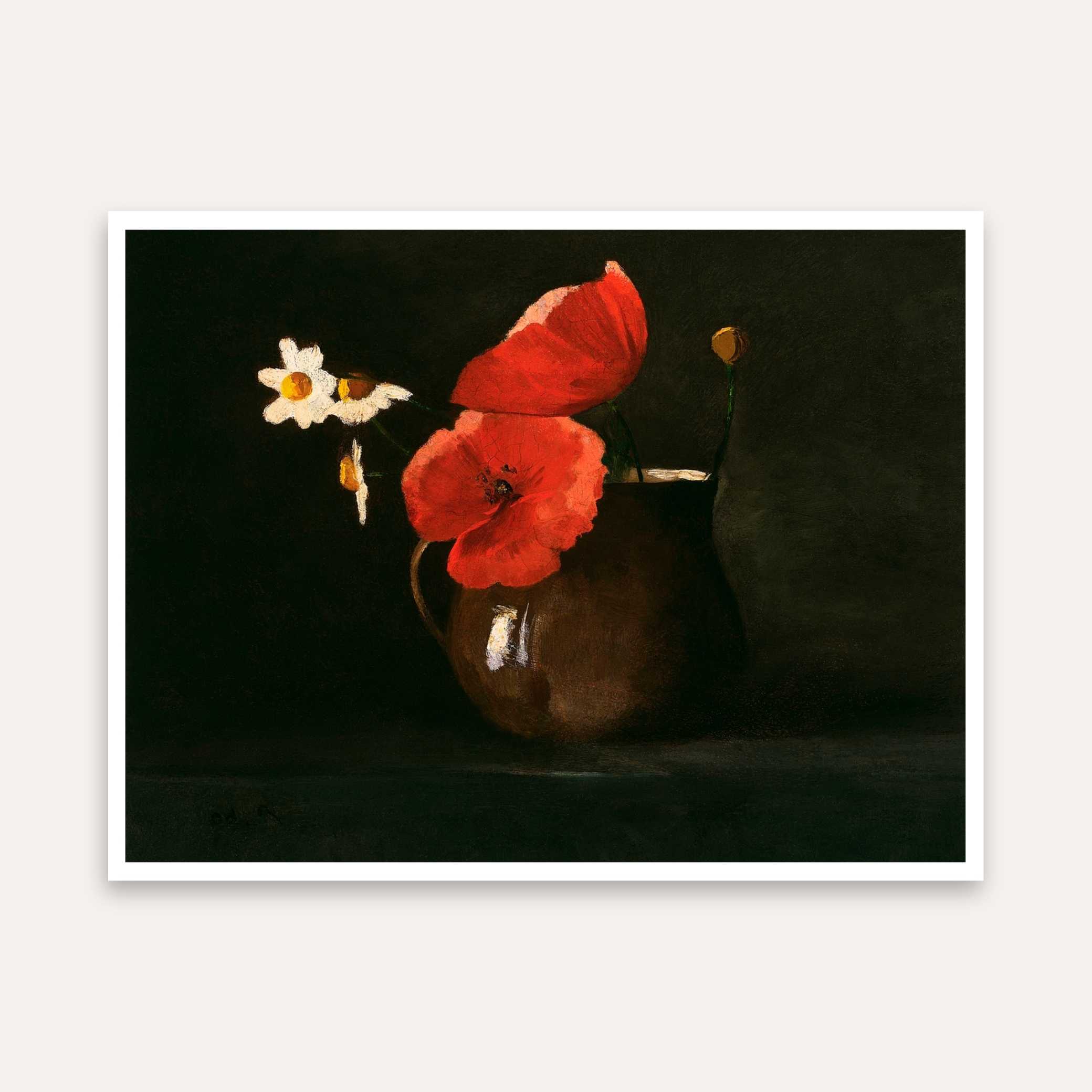 Red Poppy Flower Painting for Living Room | Odilon Redon Still Life Wall Art Print 5 : 4 Horizontal Premium Wall Art Canvas by MeriDeewar