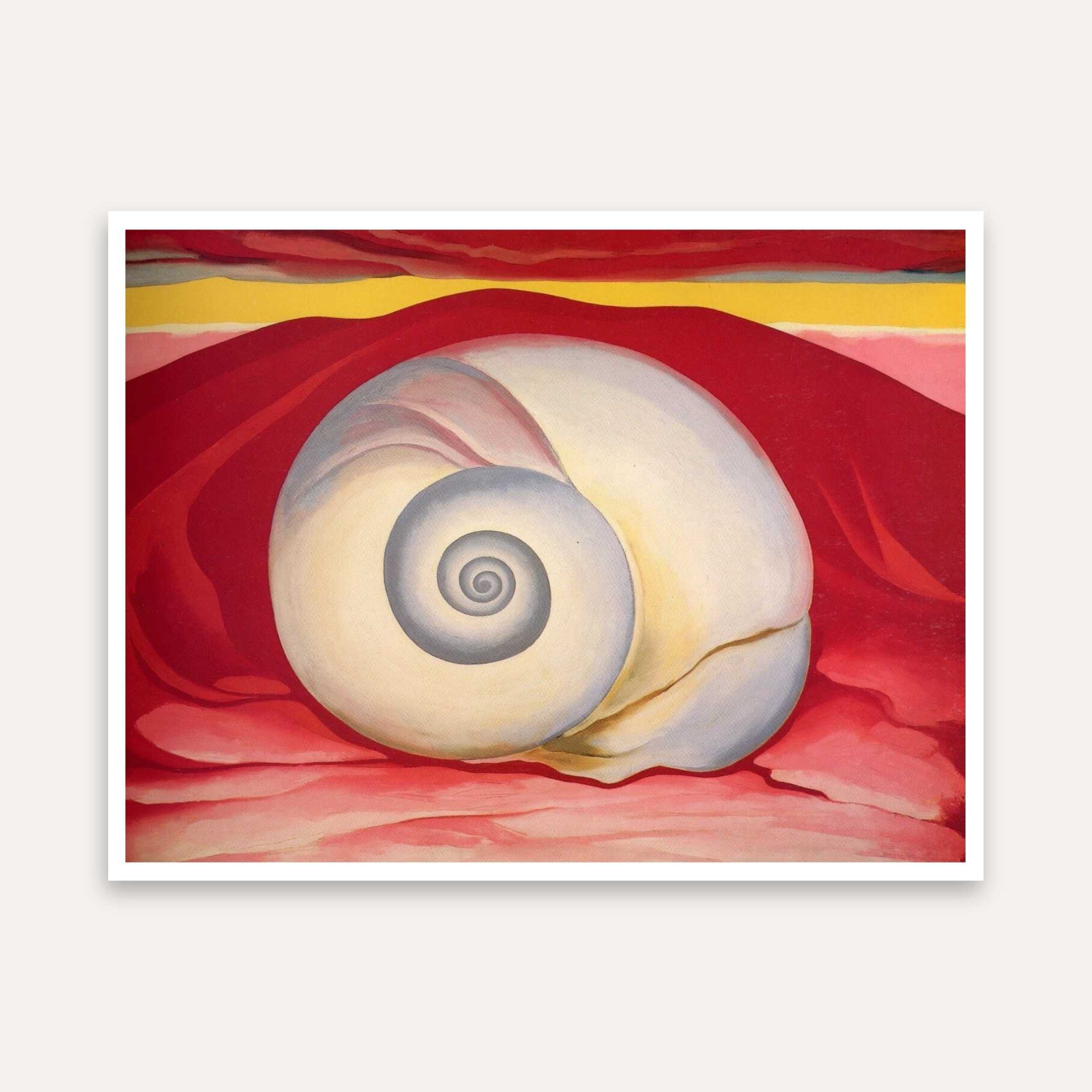 Red Shell Painting for Living Room | Georgia O'Keeffe Spiral Nature Wall Art | Giclée Print 4 : 3 Horizontal Premium Wall Art Canvas by MeriDeewar