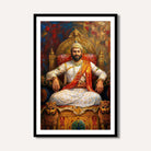 Regal Chhatrapati Shivaji Maharaj Throne Portrait | Edge-to-Edge Impasto Oil Painting Print 2 : 3 Vertical Premium Wall Art Canvas by MeriDeewar