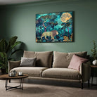 Regal Forest Walk — Lion in Golden Moonlight Wall Art 2 : 3 Horizontal Premium Wall Art Canvas by MeriDeewar