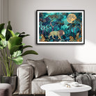 Regal Forest Walk — Lion in Golden Moonlight Wall Art 2 : 3 Horizontal Premium Wall Art Canvas by MeriDeewar