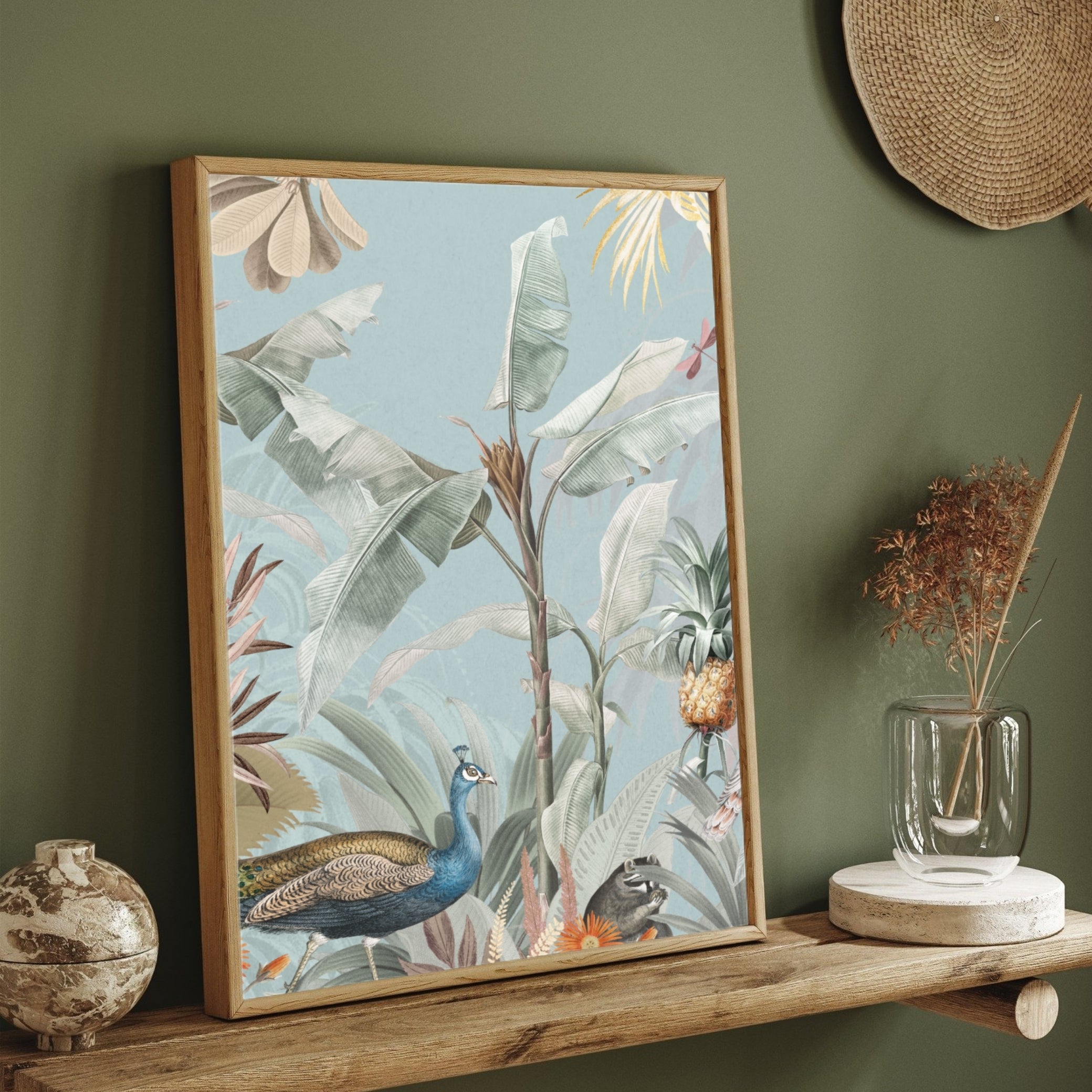 Regal Peacock Study — Vintage Botanical Bird Print 2 : 3 Vertical Premium Wall Art Canvas by MeriDeewar