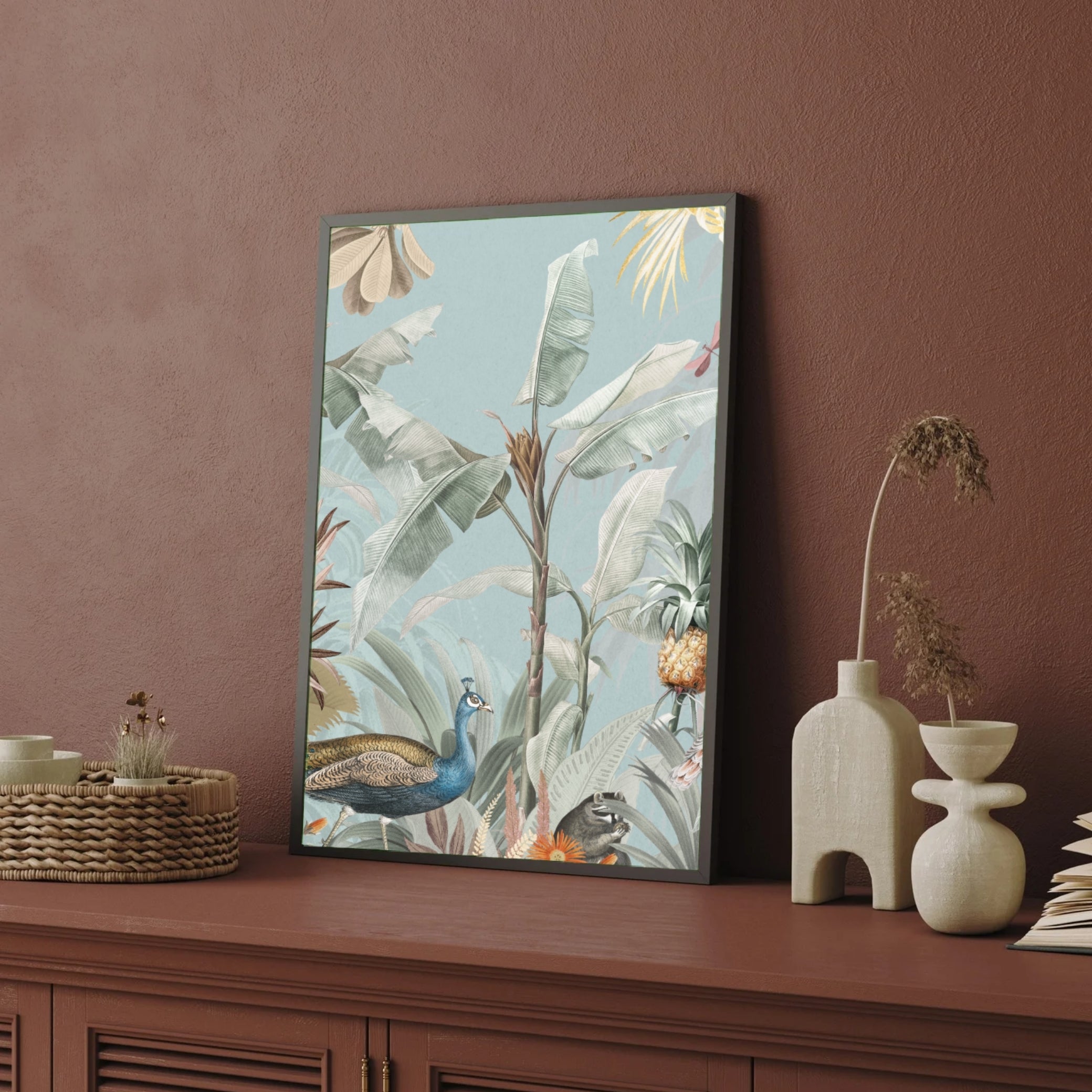 Regal Peacock Study — Vintage Botanical Bird Print 2 : 3 Vertical Premium Wall Art Canvas by MeriDeewar